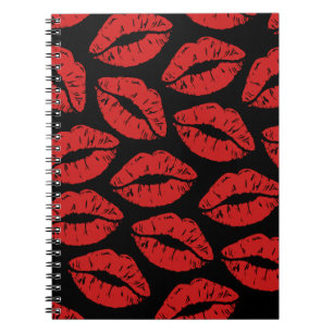 Cute Red Lipstick Kisses Kiss Lips pattern Notebook