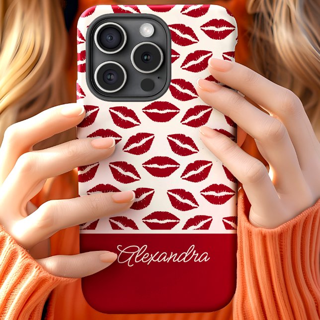 Cute Red Lipstick Kisses Script Name Case-Mate iPhone Case (Creator Uploaded)