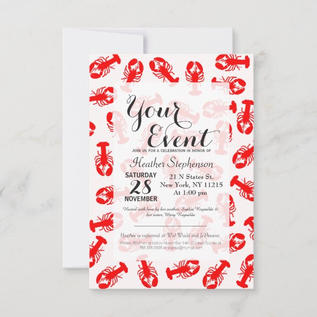 Cute Red Lobster Animal Pattern Invitation (Front)