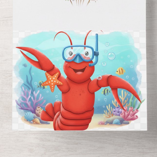 Cute Red Lobster Under the Sea Birthday Invitation (Inside Bottom)