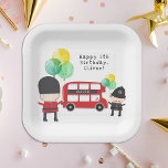 Cute Red London Bus Theme Kids Birthday Paper Plate<br><div class="desc">Cute and fun Red London Bus Themed birthday party plates featuring a red london bus with a banner with personalised name.</div>