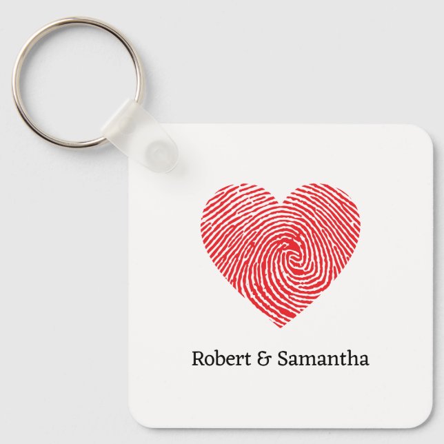 Cute red love fingerprint heart valentine's key ring (Front)