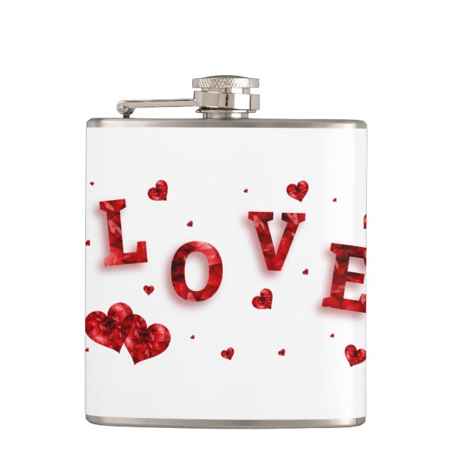 Cute Red Love Heart Valentine Hip Flask (Front)