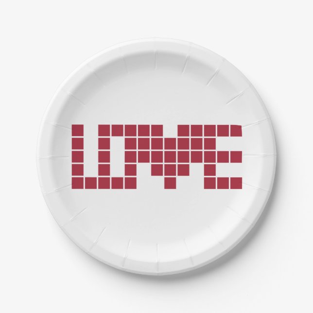 Cute red love squares lettres paper plate (Front)