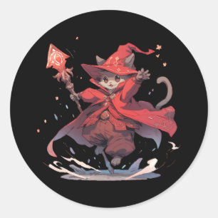 Cute Red Mage Cat Hero Classic Round Sticker