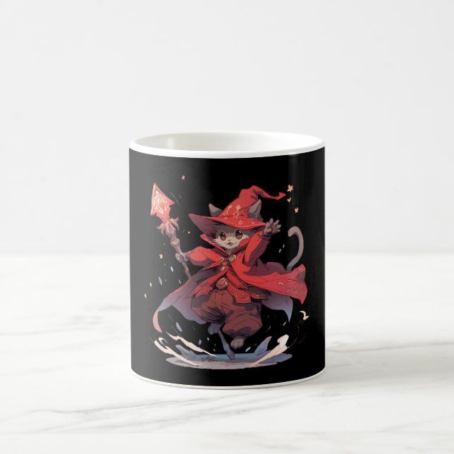 Cute Red Mage Cat Hero Coffee Mug (Center)