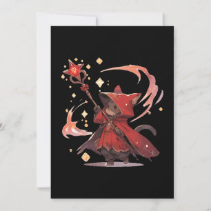 Cute Red Mage Cat Hero Invitation