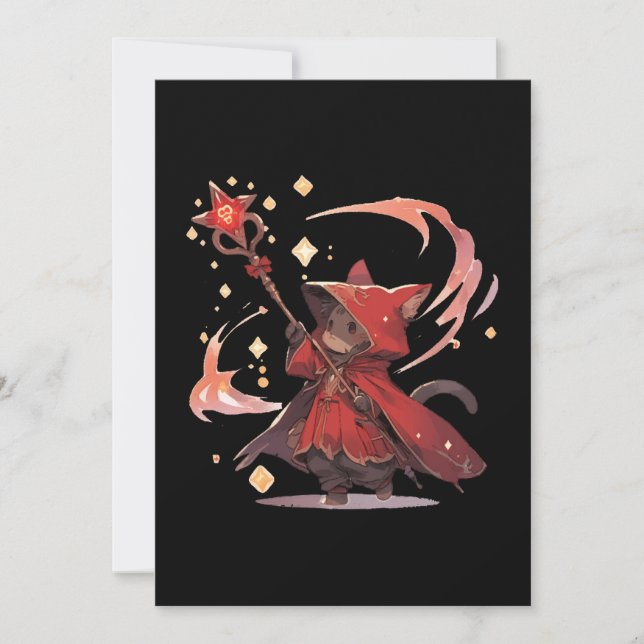 Cute Red Mage Cat Hero Invitation (Front)