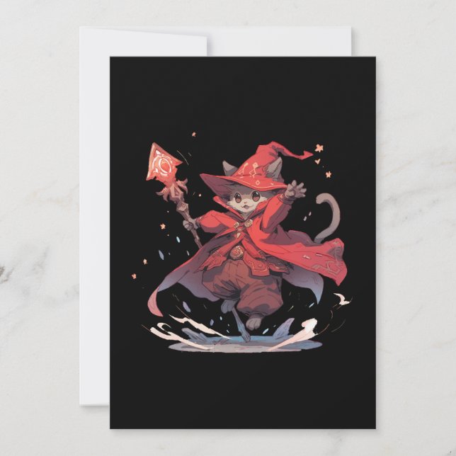 Cute Red Mage Cat Hero Invitation (Front)