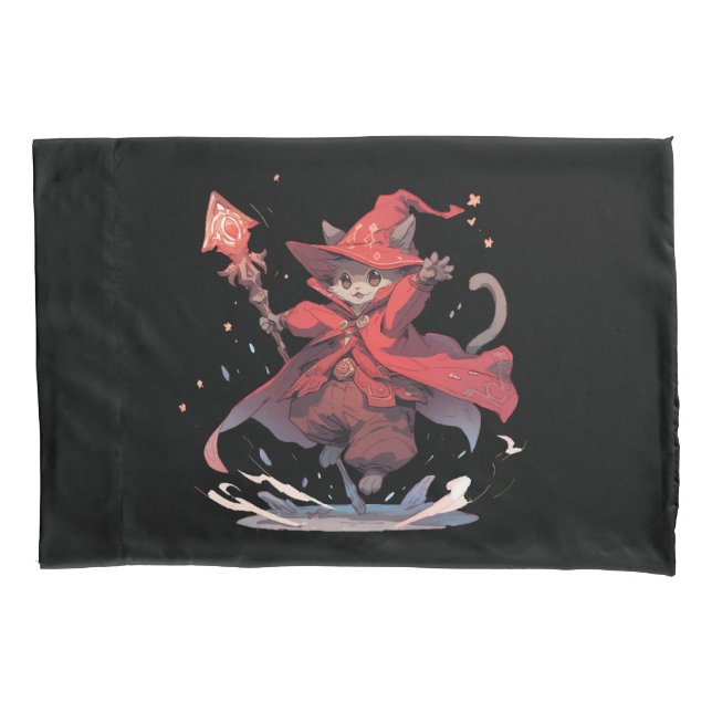 Cute Red Mage Cat Hero Pillowcase (Front)