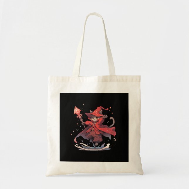 Cute Red Mage Cat Hero Tote Bag (Front)