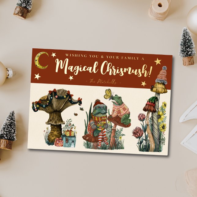 Cute Red Magical Mushroom Merry Christmas  Foil Ho Foil Holiday Card (Creator Uploaded)