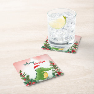 Cute Red Merry Christmas alligator Santa Xmas part Paper Coaster