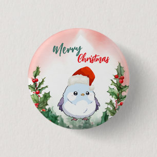 Cute Red Merry Christmas Bird Santa Xmas party 3 Cm Round Badge