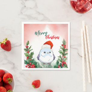 Cute Red Merry Christmas Bird Santa Xmas party Napkin