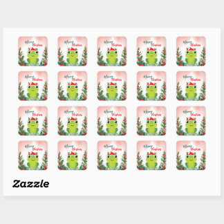 Cute Red Merry Christmas frog Santa Xmas party Square Sticker