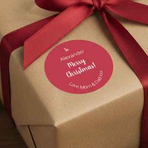 Cute Red Merry Christmas From Mum and Dad Gift Tag