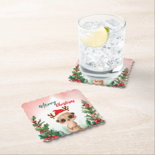 Cute Red Merry Christmas Kashmir Santa Xmas party Paper Coaster