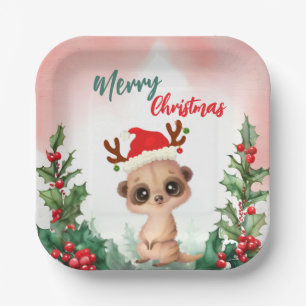 Cute Red Merry Christmas Kashmir Santa Xmas party Paper Plate