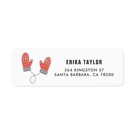 Cute Red Mittens Happy Holidays Personalised Return Address Label