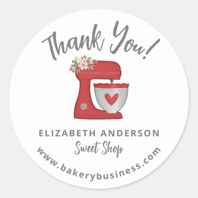 Cute Red Mixer Bakery Business Thank you Sticker (Front)