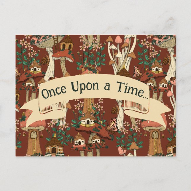 Cute Red Mushroom Fairytale Moving Announcement Postcard (Front)