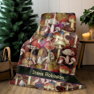 Cute red mushroom fungi garden fleece blanket