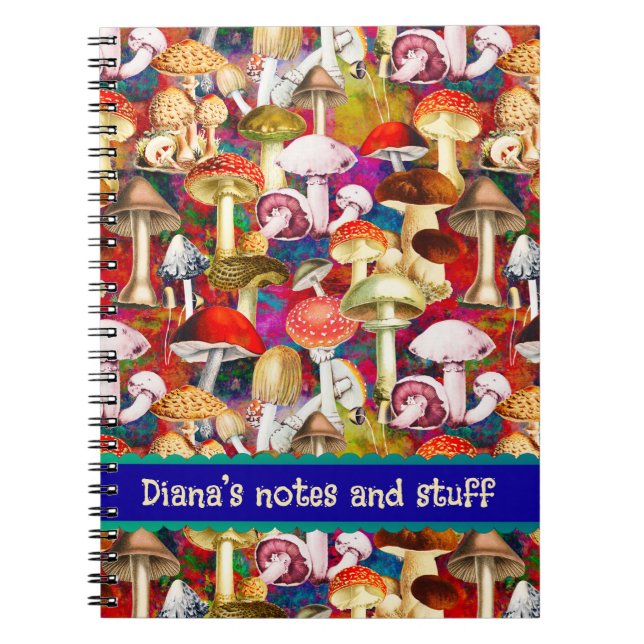 Cute red mushroom fungi garden pattern  notebook (Front)