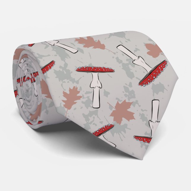 Cute Red Mushroom Fungi Pattern Tie (Rolled)