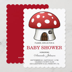 Cute Red Mushroom House Baby Shower Invitation