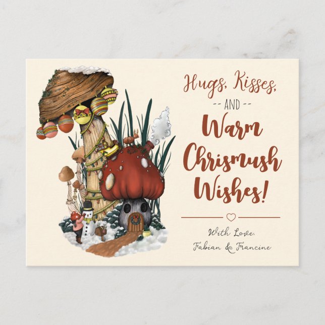 Cute Red Mushroom House Christmas Holiday Postard (Front)