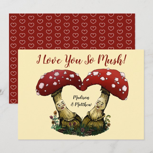 Cute Red Mushroom Pun I Love You Valentine's Day Holiday Card (Front/Back)