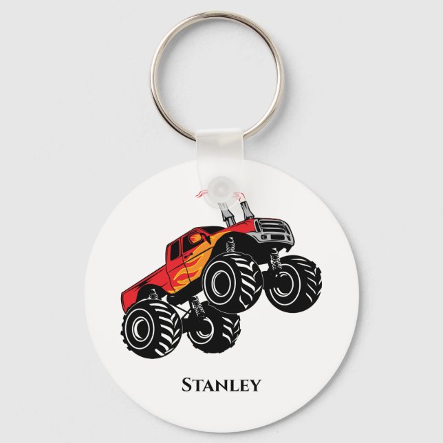 Cute Red Name Monster Truck Key Ring (Front)