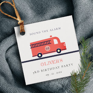 Cute Red Navy Fire Truck Engine Any Age Birthday Favour Tags
