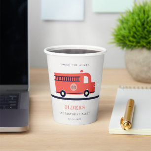 Cute Red Navy Fire Truck Engine Any Age Birthday  Paper Cups
