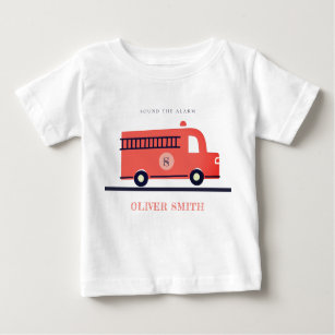 Cute Red Navy Fire Truck Engine Monogram Boys Baby T-Shirt