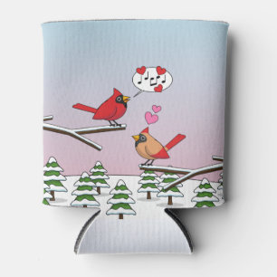Cute Red Northern Cardinals Love Winter Landscape Can Cooler