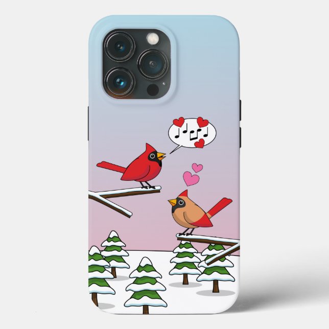 Cute Red Northern Cardinals Love Winter Landscape Case-Mate iPhone Case (Back)