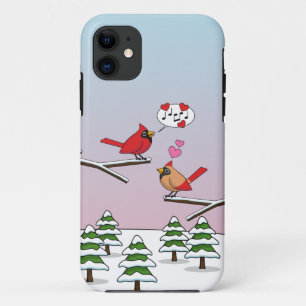 Cute Red Northern Cardinals Love Winter Landscape iPhone 11 Case