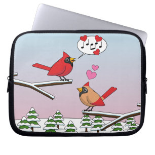Cute Red Northern Cardinals Love Winter Landscape Laptop Sleeve
