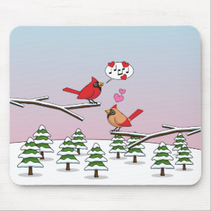 Cute Red Northern Cardinals Love Winter Landscape Mouse Mat