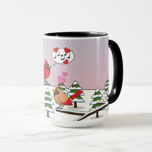 Cute Red Northern Cardinals Love Winter Landscape Mug
