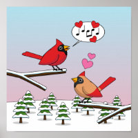 Cute Red Northern Cardinals Love Winter Landscape