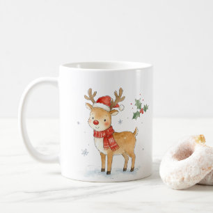 Cute Red Nose Reindeer with Scarf for Christmas Coffee Mug