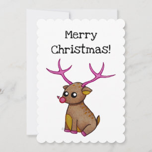 Cute Red Nosed Reindeer - Customisable Christmas Holiday Card