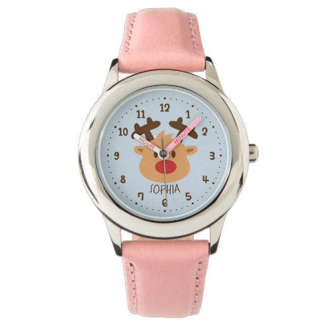 Cute Red Nosed Reindeer Kids Watch (Front)