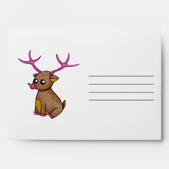 Cute Red Nosed Reindeer - Merry Christmas Envelope (Front)