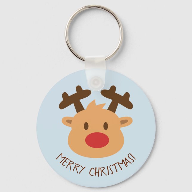 Cute Red Nosed Reindeer Merry Christmas Keychain (Front)