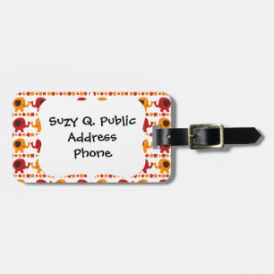 Cute Red Orange Elephant Friends Holding Trunks Luggage Tag