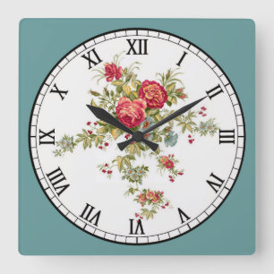 Cute Red-Orange Flowers Square Wall Clock